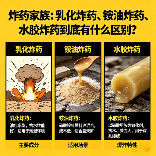康巴什炸药家族：乳化炸药、铵油炸药、水胶炸药到底有什么区别？